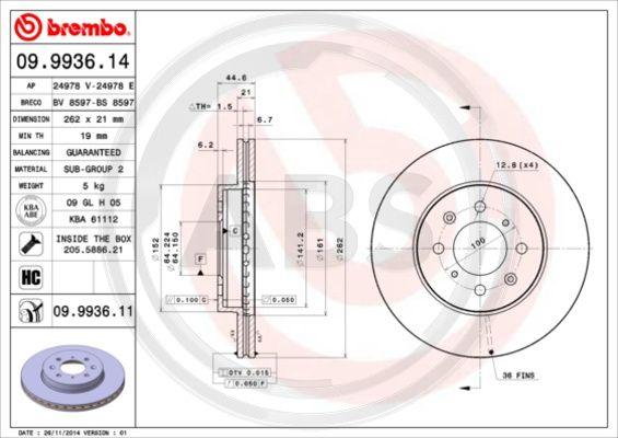 A.B.S. 09.9936.11 - Disque de frein cwaw.fr