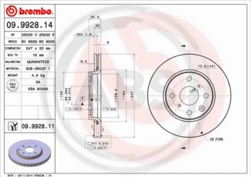 A.B.S. 09.9928.14 - Disque de frein cwaw.fr