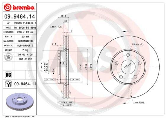 A.B.S. 09.9464.11 - Disque de frein cwaw.fr