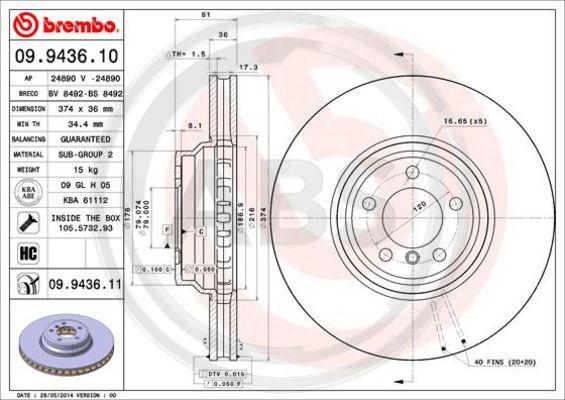 A.B.S. 09.9436.11 - Disque de frein cwaw.fr