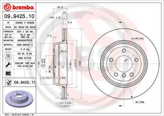 A.B.S. 09.9425.11 - Disque de frein cwaw.fr