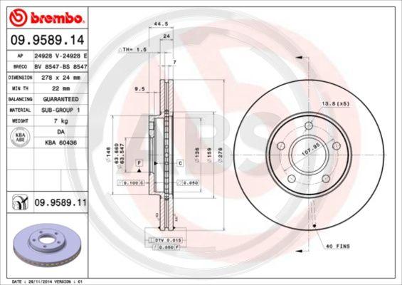 A.B.S. 09.9589.11 - Disque de frein cwaw.fr