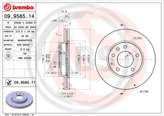 A.B.S. 09.9585.11 - Disque de frein cwaw.fr