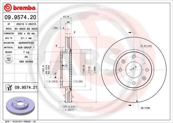 A.B.S. 09.9574.21 - Disque de frein cwaw.fr