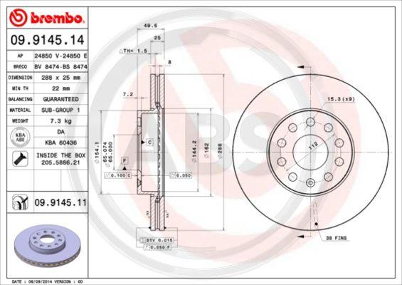 A.B.S. 09.9145.11 - Disque de frein cwaw.fr