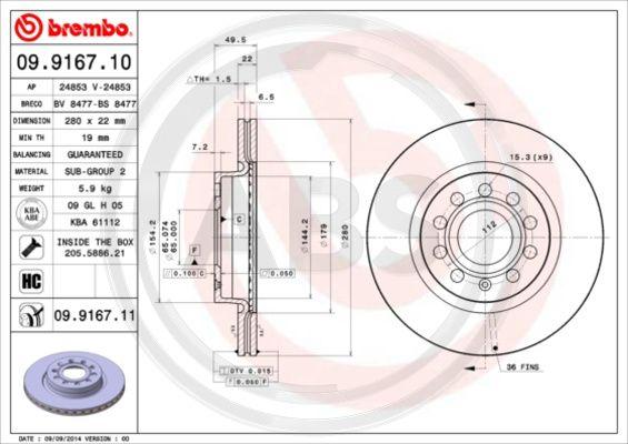 A.B.S. 09.9167.11 - Disque de frein cwaw.fr