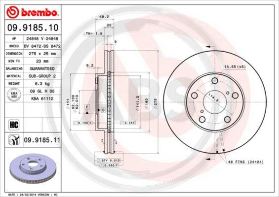 A.B.S. 09.9185.11 - Disque de frein cwaw.fr