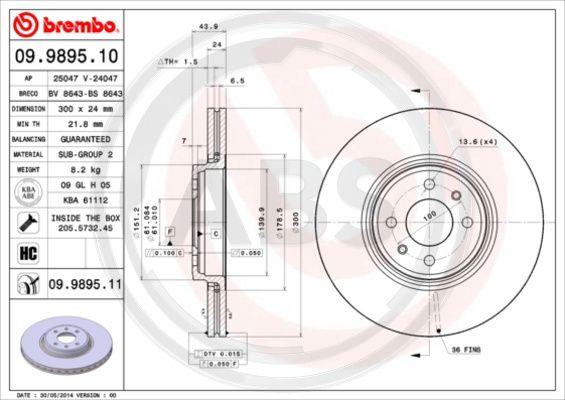 A.B.S. 09.9895.11 - Disque de frein cwaw.fr