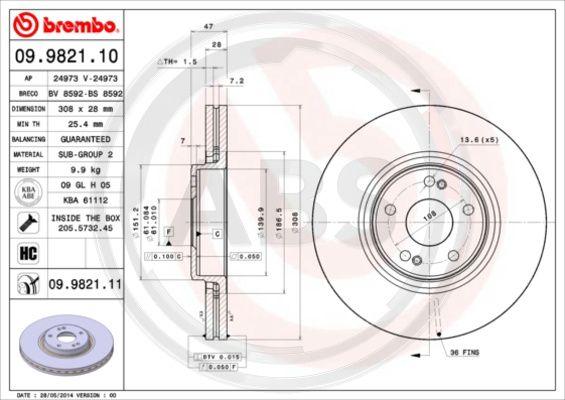 A.B.S. 09.9821.11 - Disque de frein cwaw.fr