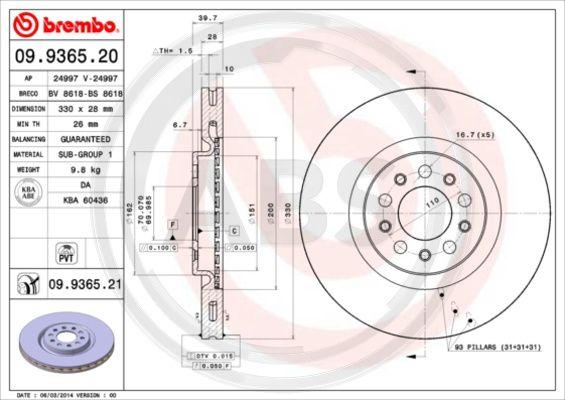 A.B.S. 09.9365.21 - Disque de frein cwaw.fr