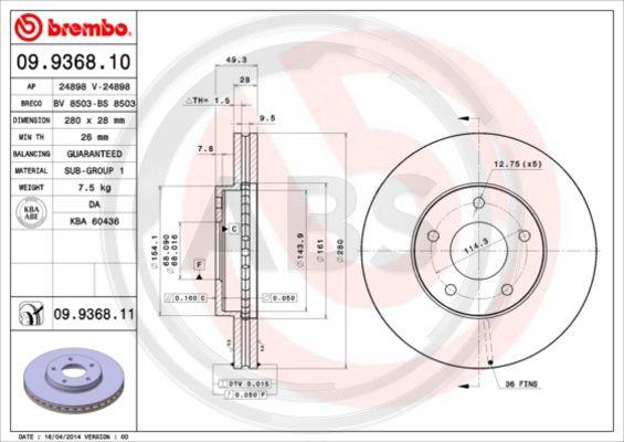 A.B.S. 09.9368.11 - Disque de frein cwaw.fr