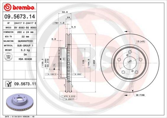 A.B.S. 09.5673.11 - Disque de frein cwaw.fr