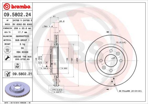 A.B.S. 09.5802.21 - Disque de frein cwaw.fr