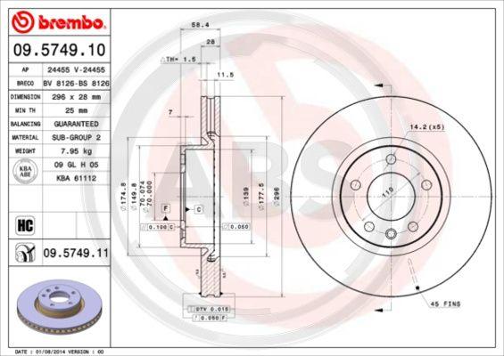 A.B.S. 09.5749.11 - Disque de frein cwaw.fr