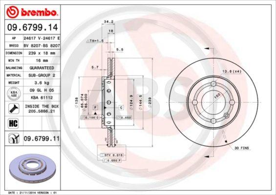 A.B.S. 09.6799.11 - Disque de frein cwaw.fr