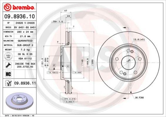 A.B.S. 09.8936.11 - Disque de frein cwaw.fr