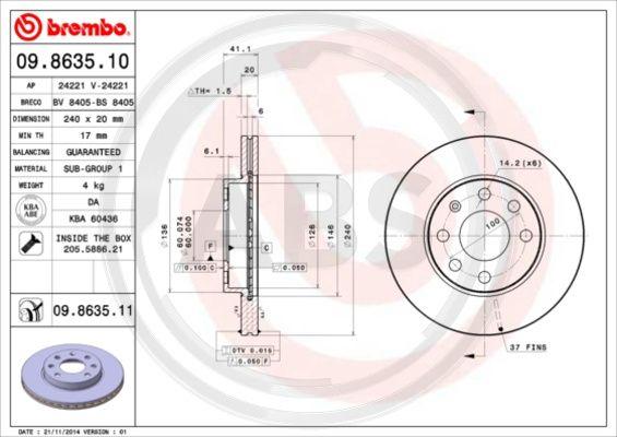 A.B.S. 09.8635.10 - Disque de frein cwaw.fr