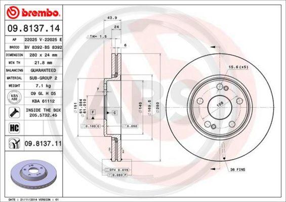 A.B.S. 09.8137.11 - Disque de frein cwaw.fr