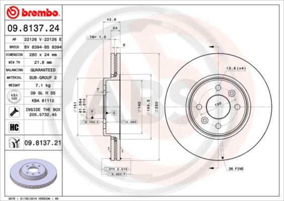 A.B.S. 09.8137.21 - Disque de frein cwaw.fr