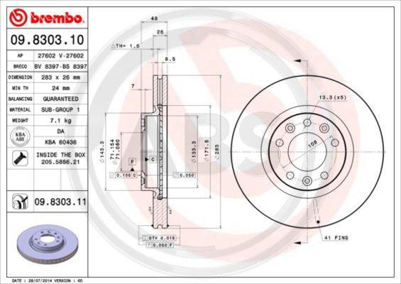 A.B.S. 09.8303.11 - Disque de frein cwaw.fr