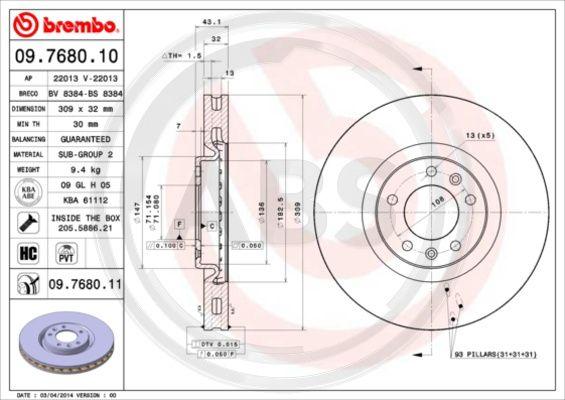 A.B.S. 09.7680.11 - Disque de frein cwaw.fr