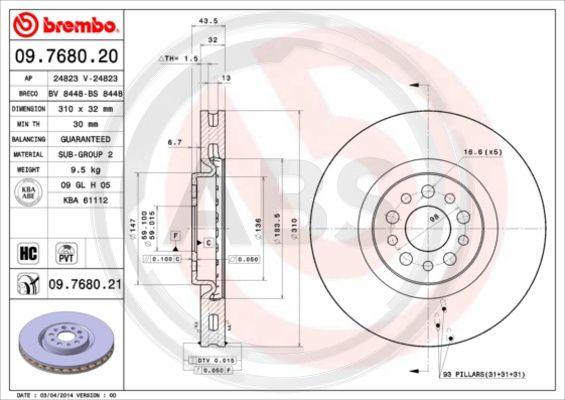 A.B.S. 09.7680.21 - Disque de frein cwaw.fr