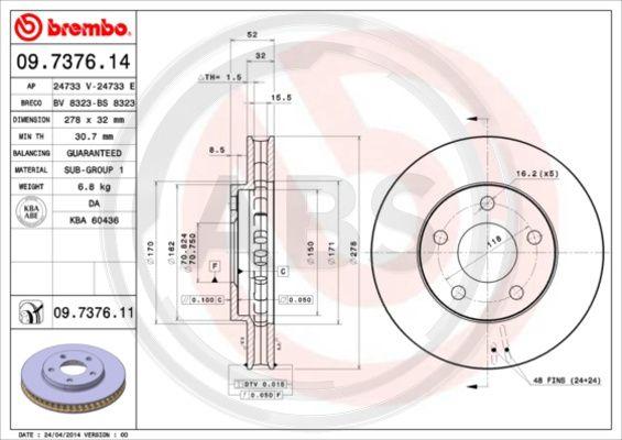 A.B.S. 09.7376.11 - Disque de frein cwaw.fr