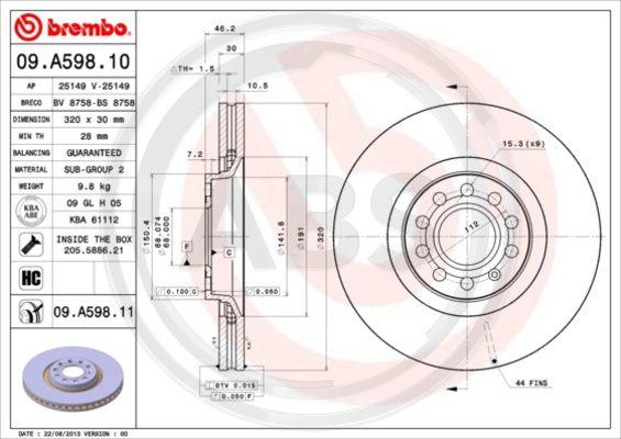 A.B.S. 09.A598.11 - Disque de frein cwaw.fr