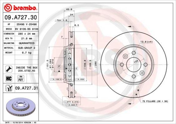 A.B.S. 09.A727.31 - Disque de frein cwaw.fr