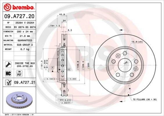 A.B.S. 09.A727.20 - Disque de frein cwaw.fr