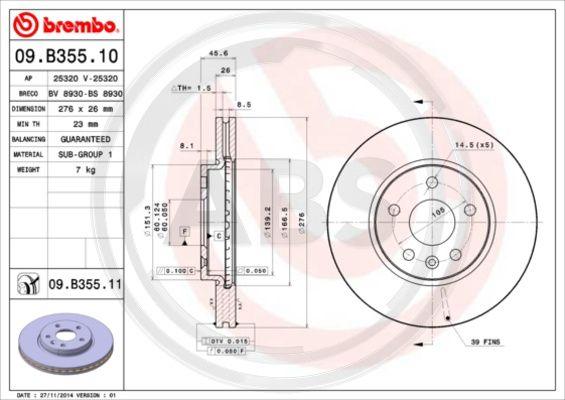 A.B.S. 09.B355.10 - Disque de frein cwaw.fr