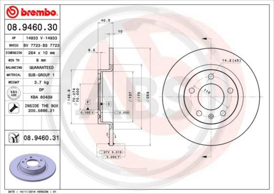 A.B.S. 08.9460.30 - Disque de frein cwaw.fr