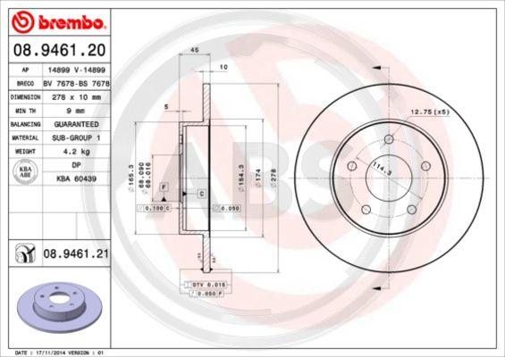 A.B.S. 08.9461.21 - Disque de frein cwaw.fr