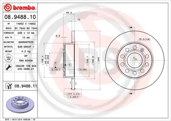 A.B.S. 08.9488.11 - Disque de frein cwaw.fr