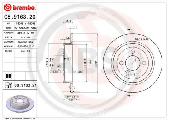 A.B.S. 08.9163.21 - Disque de frein cwaw.fr