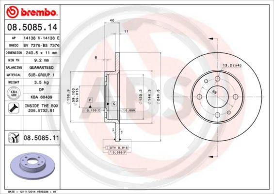 A.B.S. 08.5085.11 - Disque de frein cwaw.fr