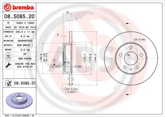 A.B.S. 08.5085.21 - Disque de frein cwaw.fr