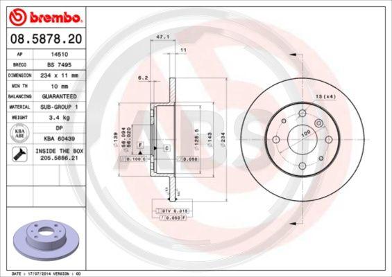 A.B.S. 08.5878.20 - Disque de frein cwaw.fr