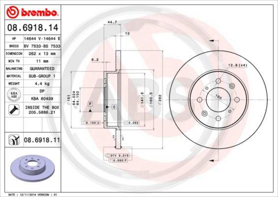 A.B.S. 08.6918.11 - Disque de frein cwaw.fr