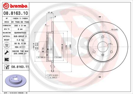 A.B.S. 08.8163.11 - Disque de frein cwaw.fr