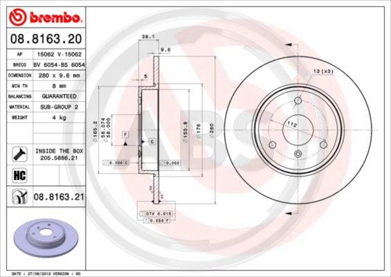 A.B.S. 08.8163.21 - Disque de frein cwaw.fr