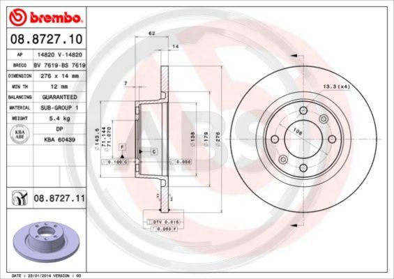 A.B.S. 08.8727.11 - Disque de frein cwaw.fr