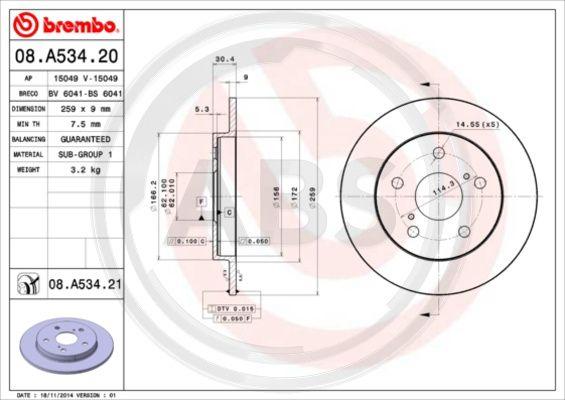 A.B.S. 08.A534.20 - Disque de frein cwaw.fr