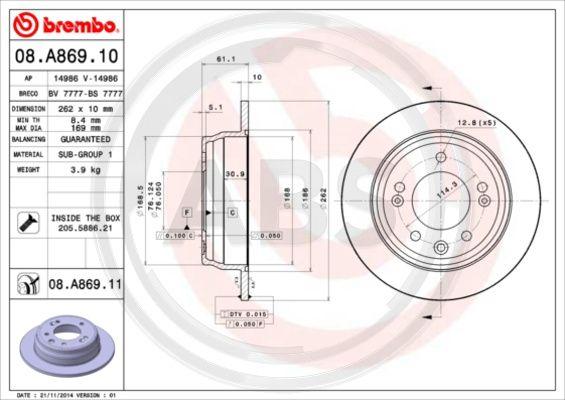 A.B.S. 08.A869.11 - Disque de frein cwaw.fr