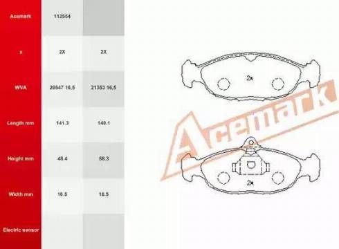 Acemark 112554 - Kit de plaquettes de frein, frein à disque cwaw.fr