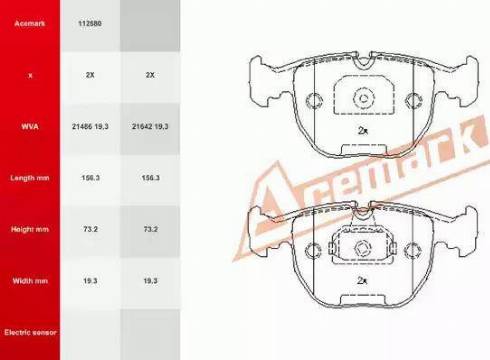 Acemark 112580 - Kit de plaquettes de frein, frein à disque cwaw.fr