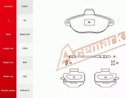 Acemark 112571 - Kit de plaquettes de frein, frein à disque cwaw.fr