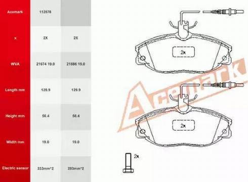 Acemark 112578 - Kit de plaquettes de frein, frein à disque cwaw.fr