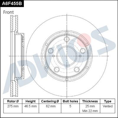 Advics A6F455B - Disque de frein cwaw.fr