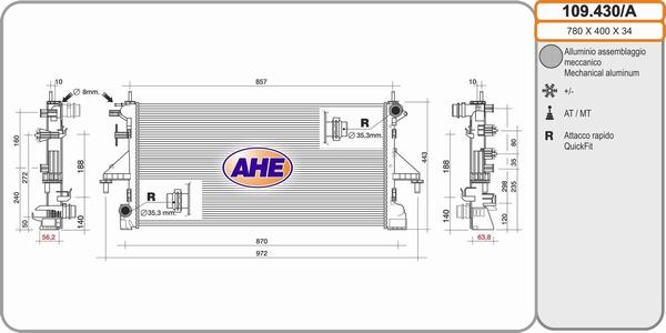 AHE 109.430/A - Radiateur, refroidissement du moteur cwaw.fr